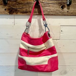 Adorable pink and white striped purse